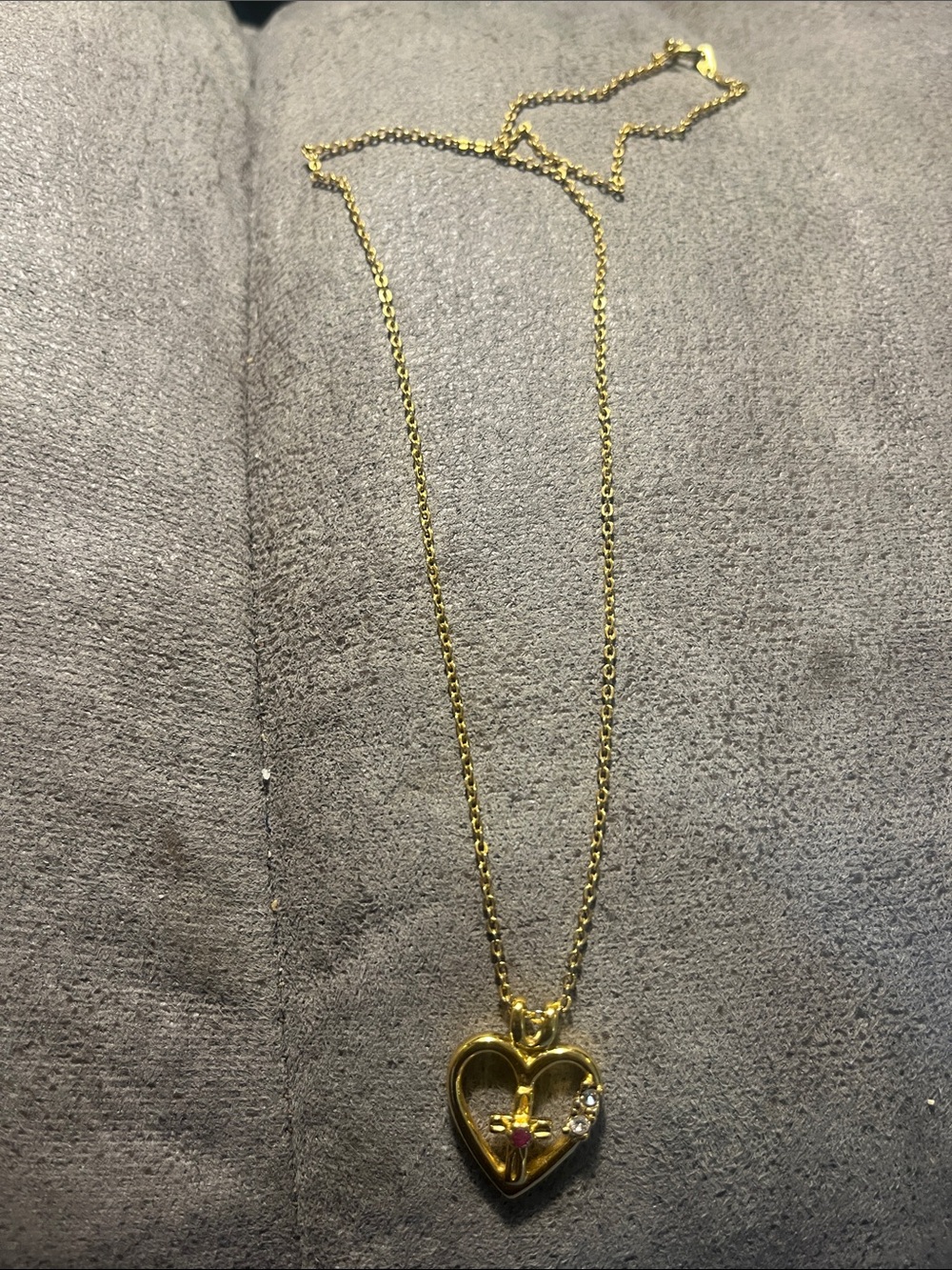 Gold Heart Pendant Necklace with Pink Accent - Women Jewelry 1951